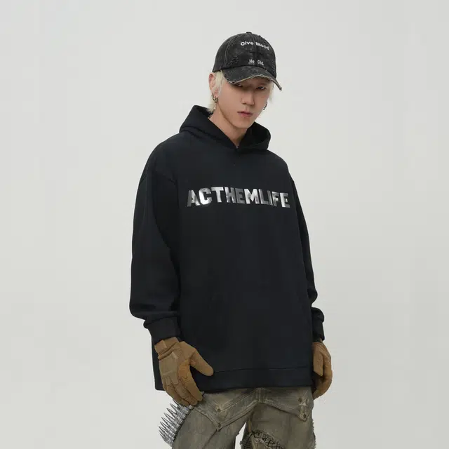 艾梵斯贝 美式复古潮流小众设计款水洗做旧烫图下摆抽绳无性别日常通勤百搭宽松休闲时尚潮酷高街风情侣款个性连帽卫衣 男女同款