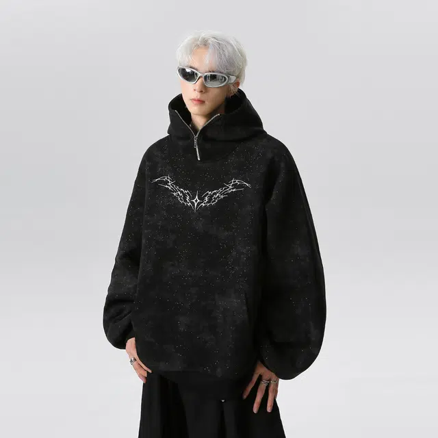 艾梵斯贝 美式复古潮流满天星扎染重磅小众设计款无性别潮酷暗黑风日常休闲百搭高级感高街风硬挺连帽套头卫衣 男女同款