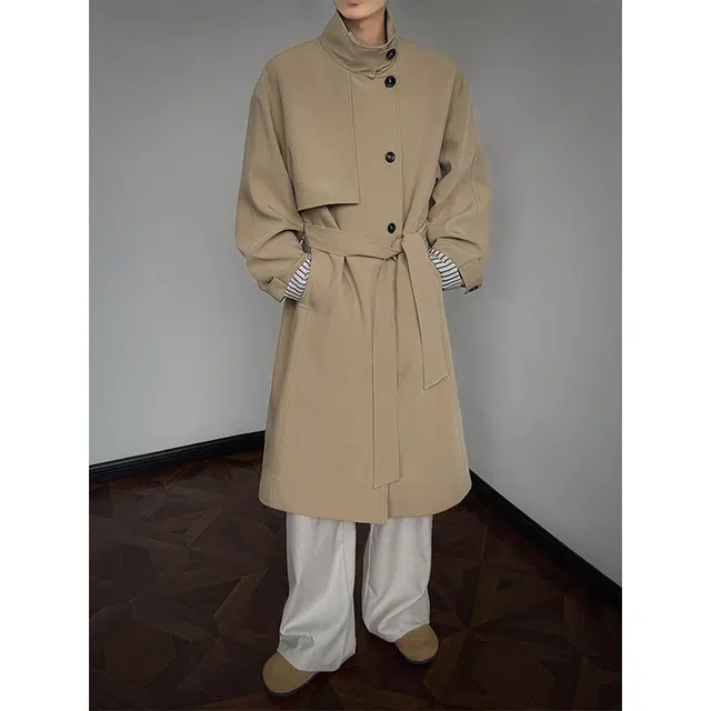 艾梵斯贝 美式复古立领英伦风小众设计感简约时尚无性别高级感日常通勤百搭休闲商务优雅气质长款长袖风衣 男女同款