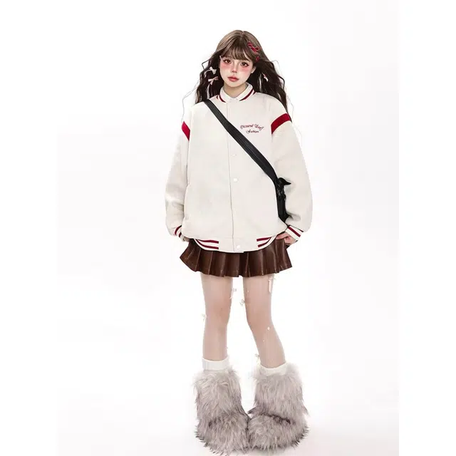 艾梵斯贝 美式复古潮流棒球领撞色字母工装刺绣经典简约设计款无性别主义高街风日常通勤百搭潮酷宽松休闲情侣夹克 男女同款