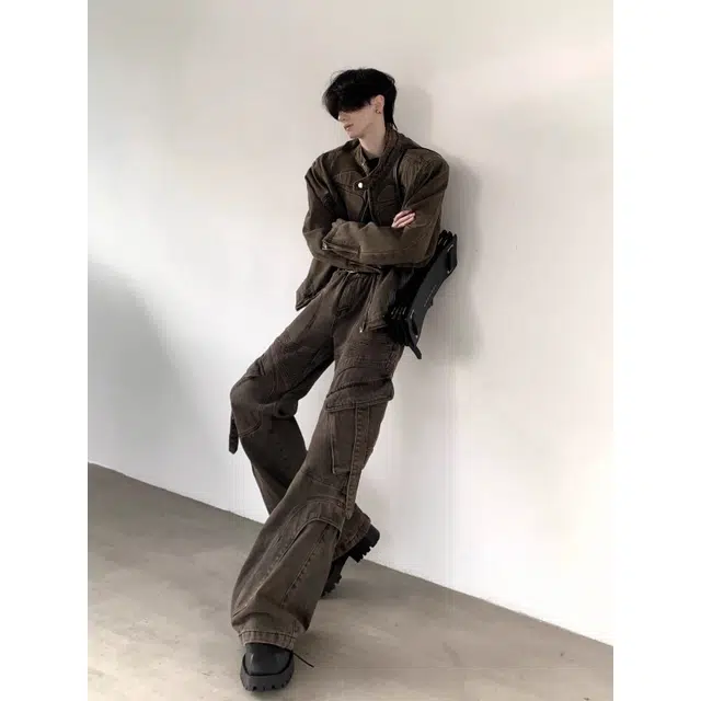 艾梵斯贝 美式复古潮流小众设计款无性别废土风美拉德水洗做旧牛仔垫肩外套日常通勤百搭宽松休闲时尚高级感夹克 男女同款