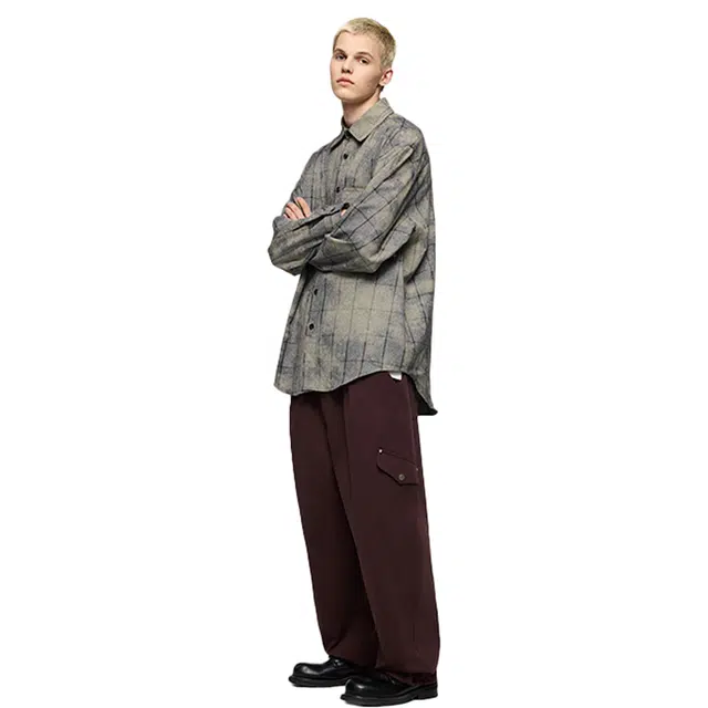 艾梵斯贝 美式复古潮流蜡染格纹小众设计款日常通勤百搭高级感正式职场休闲商务质感美学潮牌长袖衬衣衬衫 男款