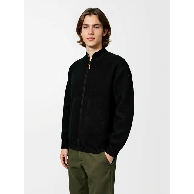 艾梵斯贝 立领高端轻奢美式复古潮流纯色青年学院风日常通勤百搭宽松休闲时尚商务高级感法式慵懒风简约气质拉链开衫毛衣 男款