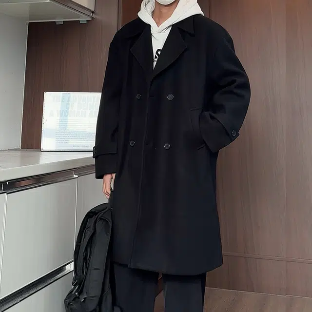 艾梵斯贝 美式复古潮流纯色经典简约设计款西装领毛呢双排扣日常通勤百搭宽松休闲时尚高级感气质轻奢老钱风情侣款大衣 男女同款