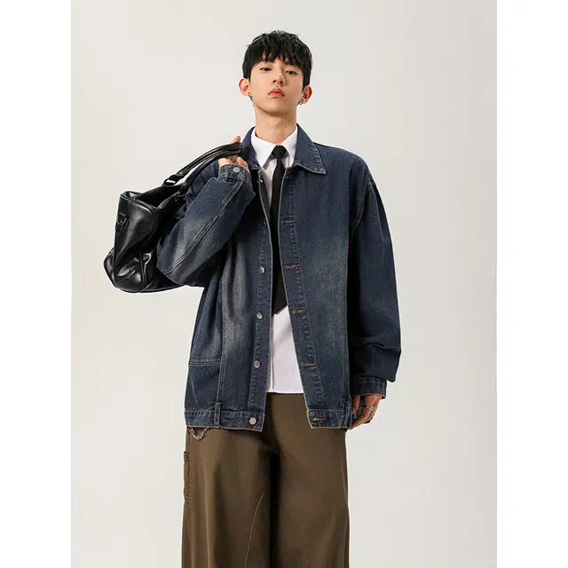 艾梵斯贝 美式复古潮流经典做旧水洗渐变解构拼接小众设计工艺潮酷无性别主义高级感日常通勤百搭宽松休闲情侣牛仔外套 男女同款