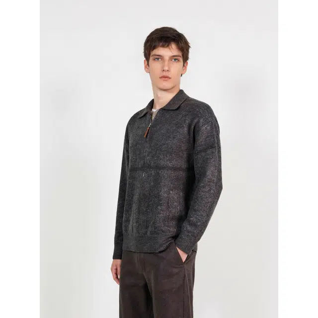 艾梵斯贝 美式复古英伦风简约设计款拉链领高级感日常通勤百搭宽松休闲商务青年质感轻奢职场气质翻领毛衣 男款