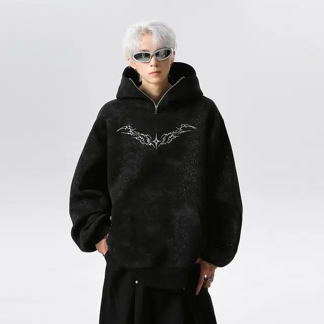 艾梵斯贝 美式复古潮流满天星扎染重磅小众设计款无性别潮酷暗黑风日常休闲百搭高级感高街风硬挺连帽套头卫衣 男女同款
