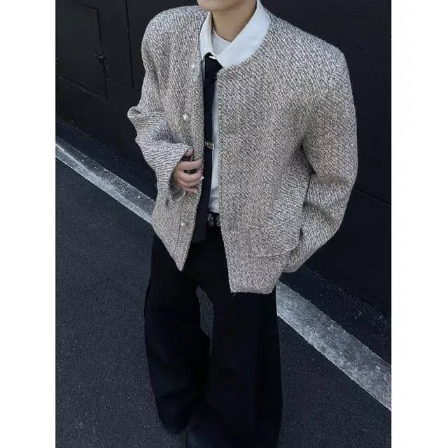 艾梵斯贝 美式复古潮流小香风开衫无领法式慵懒风小众设计感日常通勤百搭高级感宽松休闲简约时尚夹克 男女同款