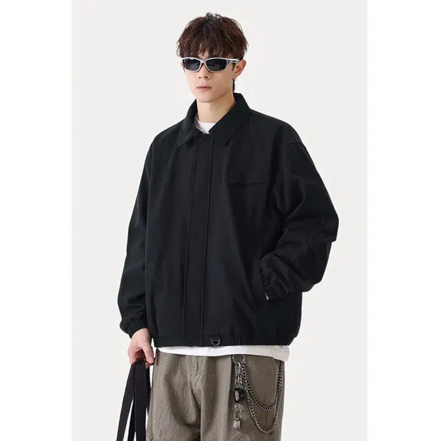 艾梵斯贝 美式复古翻领撞色拼接简约设计款高级感无性别日常休闲办公旅行百搭时尚北欧风宽松高端夹克 男女同款