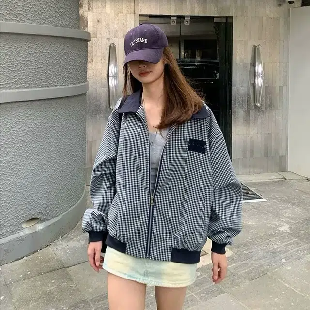 艾梵斯贝 美式复古潮流黑白千鸟格字母刺绣小众简约设计感日常通勤百搭韩风高级感潮酷宽松休闲时尚运动夹克 男款