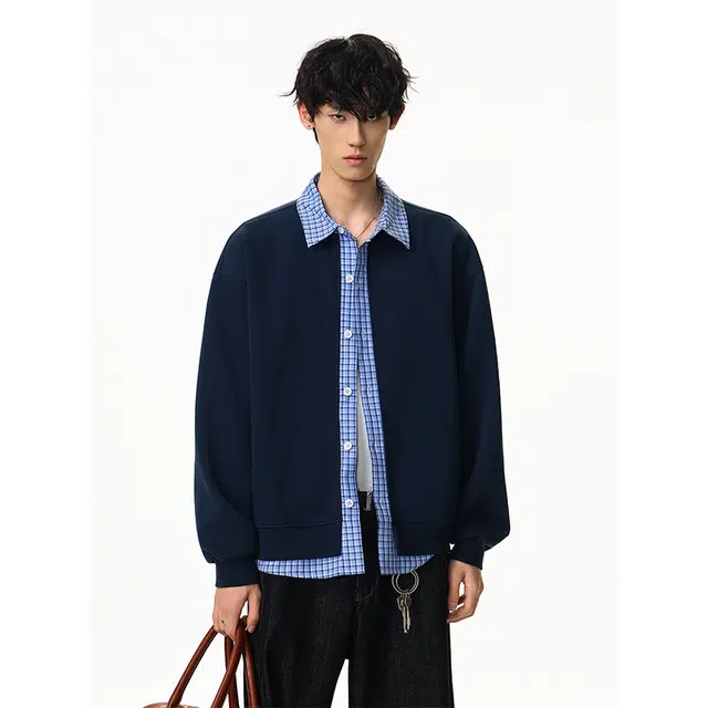 艾梵斯贝 美式复古潮流格子假两件开衫简约设计款无性别日常通勤百搭宽松休闲时尚文艺风学院个性穿搭长衬衫 男女同款