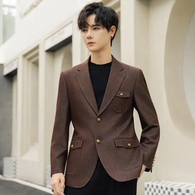 艾梵斯贝 高品质轻奢简约设计款平驳领干练职业正装通勤风气质款商务大气休闲时尚高级感西服西装 男款