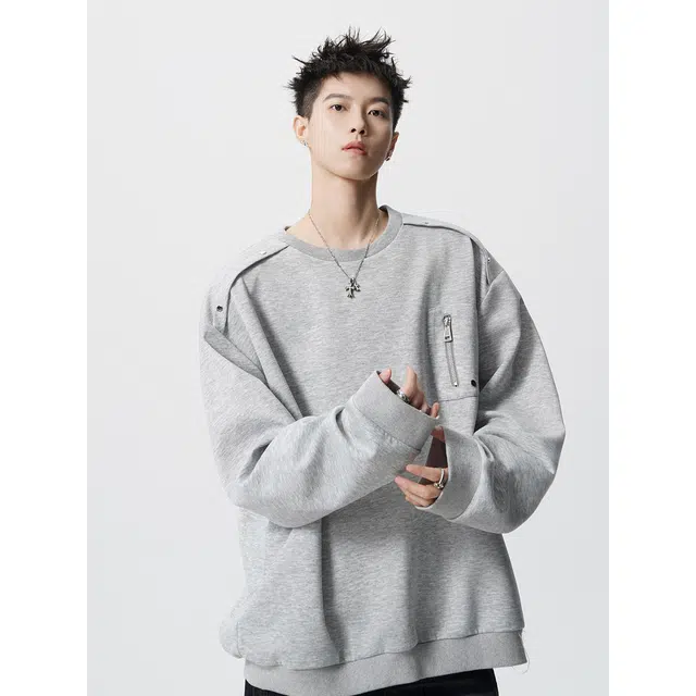 艾梵斯贝 美式复古潮流重磅小众设计款高级感潮酷日常通勤百搭高街风简约时尚宽松休闲潮牌圆领卫衣 男款