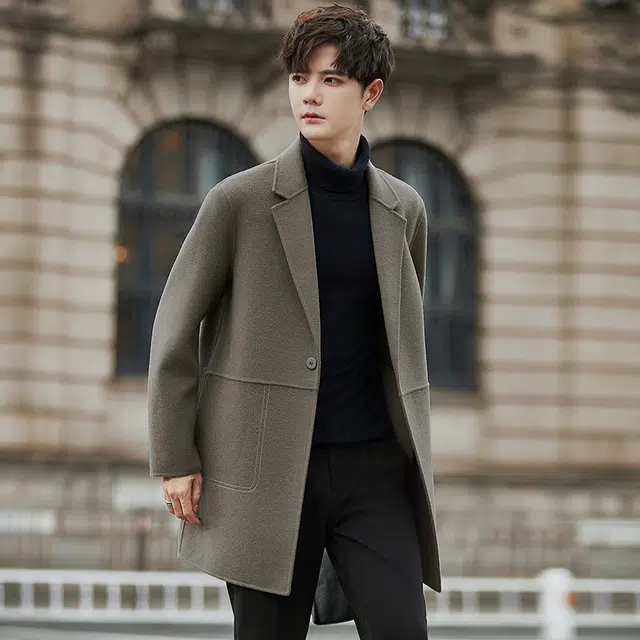 艾梵斯贝 高品质英伦风高级感品牌中长款西装领毛呢羊毛双面休闲商务行政呢子大衣 男款