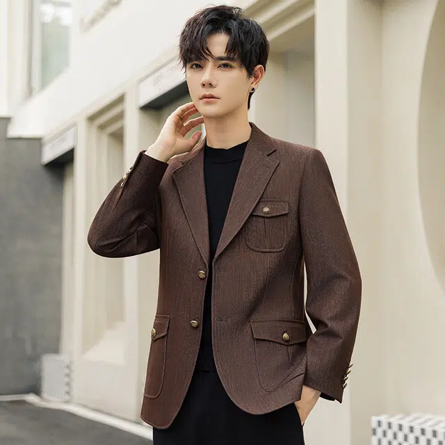 艾梵斯贝 高品质轻奢简约设计款平驳领干练职业正装通勤风气质款商务大气休闲时尚高级感西服西装 男款