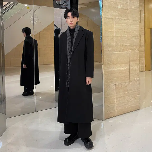 艾梵斯贝 高品质轻奢御寒保暖时尚简约纯色垂感高个子加长款休闲商务绅士日常通勒百搭英伦风单排扣西装领过膝情侣款大衣 男女同款