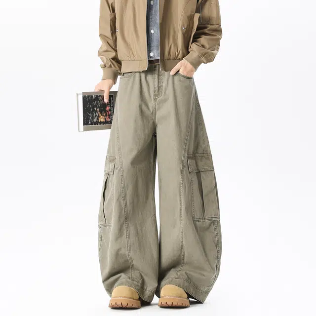 艾梵斯贝 美式复古潮流设计款无性别日常通勤百搭宽松休闲时尚高级感情侣款高街风个性牛仔裤 男女同款