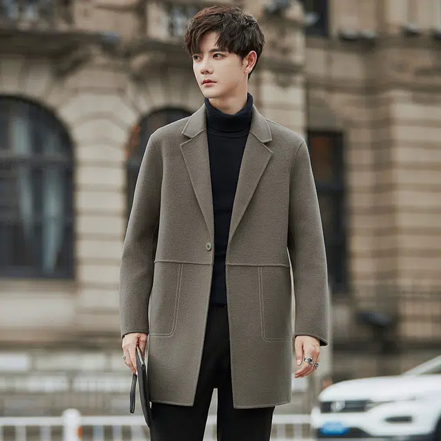 艾梵斯贝 高品质英伦风高级感品牌中长款西装领毛呢羊毛双面休闲商务行政呢子大衣 男款