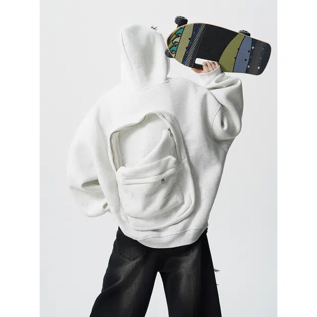 艾梵斯贝 美式复古潮流拉链背包设计款春秋我无性别日常通勤百搭宽松休闲时尚个性街头学院风情侣款连帽卫衣 男女同款