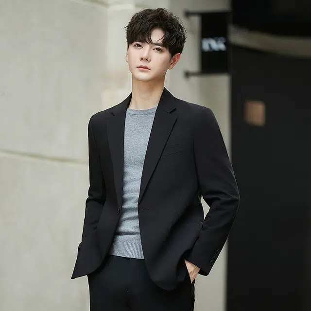 艾梵斯贝 高品质春秀百搭简约设计纯色高端轻奢高级感修生休闲商务行政正装日常通勤职场婚庆礼服西装 男款