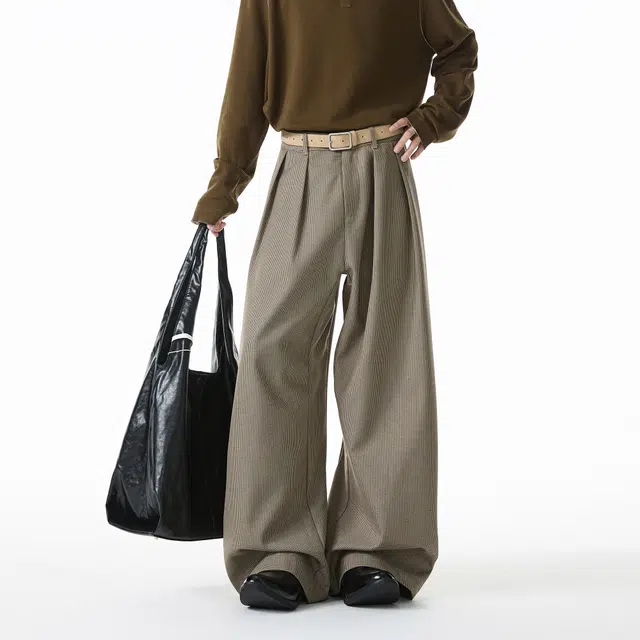 艾梵斯贝 美式复古潮流千鸟格简约设计款无性别主义日常通勤百搭高级感时尚高街法式慵懒风垂感阔腿西裤休闲裤 男女同款