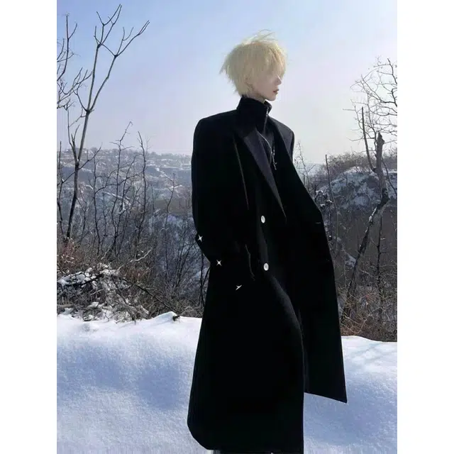 艾梵斯贝 高端轻奢美式复古金属钉扣小众设计款过膝呢子大衣无性别日常通勤百搭宽松休闲时尚高级感潮酷翻领风衣 男女同款