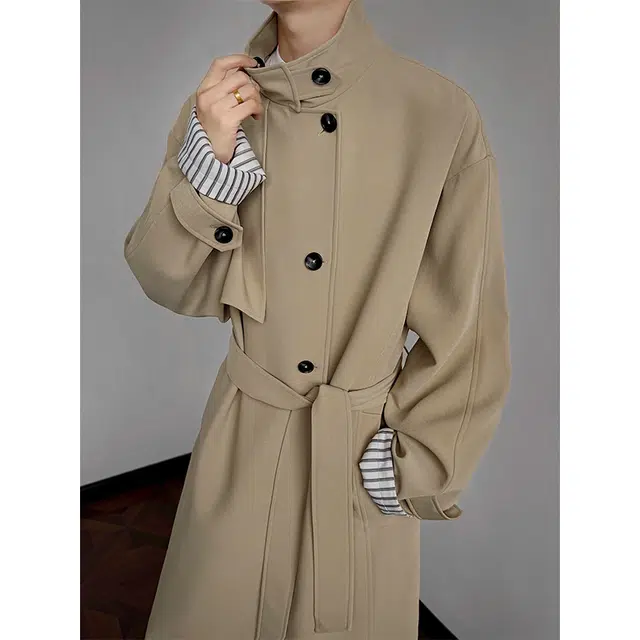 艾梵斯贝 美式复古立领英伦风小众设计感简约时尚无性别高级感日常通勤百搭休闲商务优雅气质长款长袖风衣 男女同款