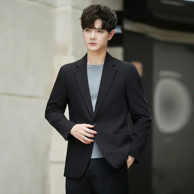 艾梵斯贝 高品质春秀百搭简约设计纯色高端轻奢高级感修生休闲商务行政正装日常通勤职场婚庆礼服西装 男款