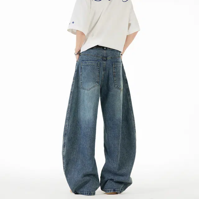 艾梵斯贝 美式复古潮流做旧水洗竹节花卉刺绣破洞弯刀裤简约设计感无性别主义潮酷高街风日常通勤百搭街舞休闲牛仔裤 男女同款