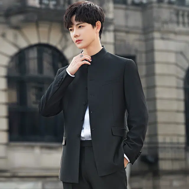 艾梵斯贝 高品质新中式简约设计款中山装正装轻奢高端高级感日常通勤百搭休闲商务行政干部修身西装 男款