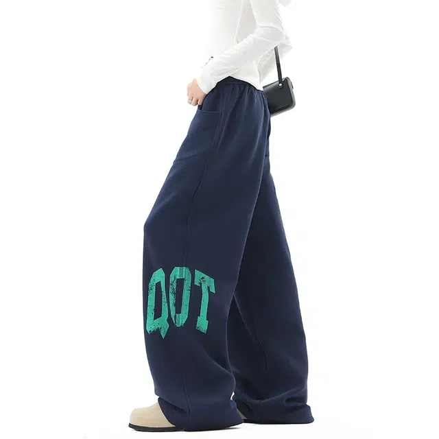 艾梵斯贝 美式复古潮流高级感字母印花无性别主义潮酷简约设计日常百搭街舞学院嘻哈街头宽松直筒拖地休闲裤 男女同款
