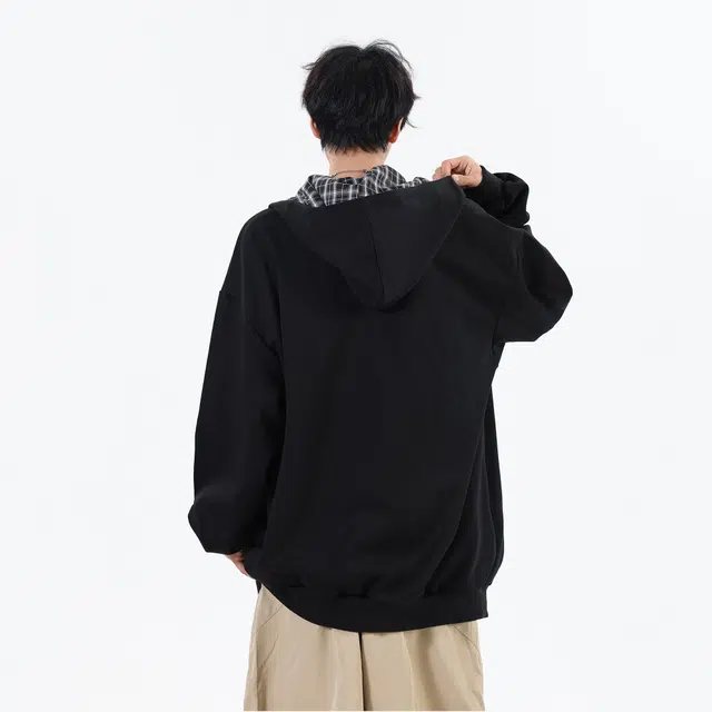 艾梵斯贝 美式复古潮流格子拼接春秋设计款无性别日常通勤百搭宽松休闲时尚高级感简约学院文艺风连帽情侣款开衫卫衣 男女同款