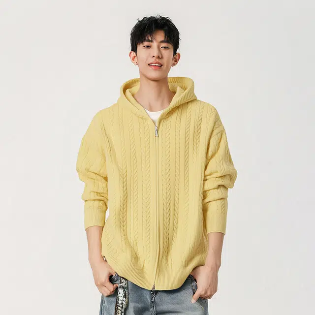 艾梵斯贝 美式复古潮流纯色连帽针织衫简约设计无性别高级感日常通勤百搭宽松休闲时尚法式慵懒风学月份开衫卫衣 男女同款