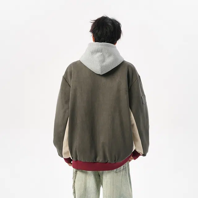 艾梵斯贝 美式复古潮流字母绣花拼接立领棒球服潮酷无性别日常通勤百搭高级感宽松休闲时尚高街风情侣款夹克 男女同款