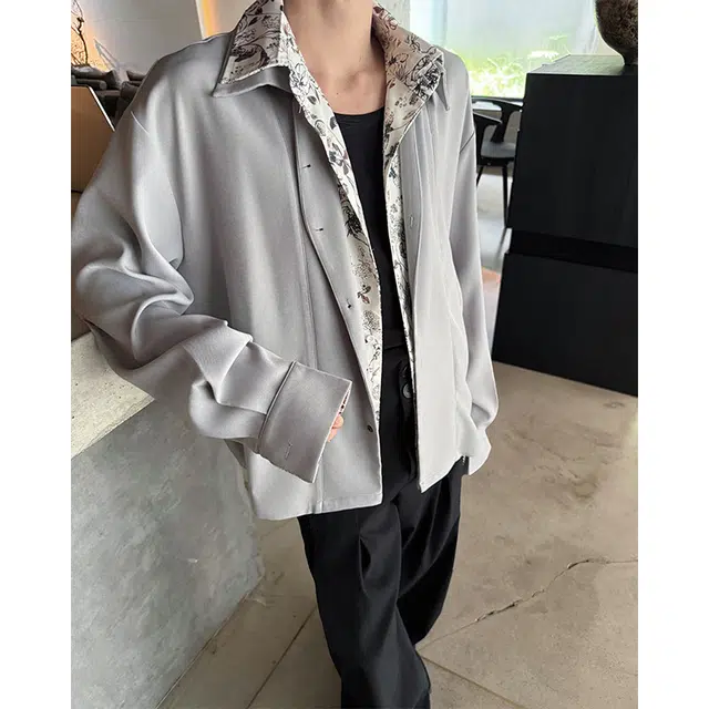 艾梵斯贝 老钱风中古花卉印花翻领假两件开衫小众设计款无性别潮酷日常休闲商务高级感斯文长袖衬衫 男女同款