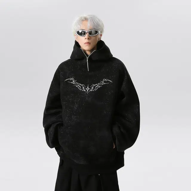 艾梵斯贝 美式复古潮流满天星扎染重磅小众设计款无性别潮酷暗黑风日常休闲百搭高级感高街风硬挺连帽套头卫衣 男女同款