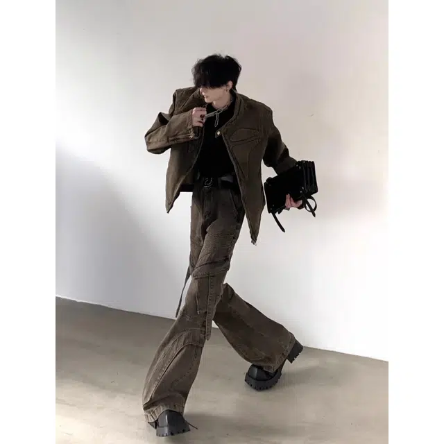 艾梵斯贝 美式复古潮流小众设计款无性别废土风美拉德水洗做旧牛仔垫肩外套日常通勤百搭宽松休闲时尚高级感夹克 男女同款