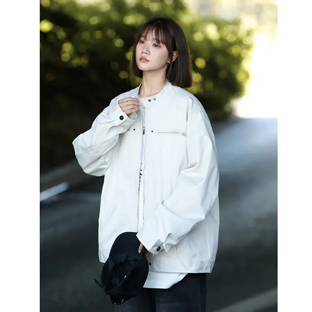 艾梵斯贝 美式复古潮流拼接拉链简约设计款无性别日常通勤百搭高街风宽松休闲时尚高级感个性街头潮酷短款夹克 男女同款