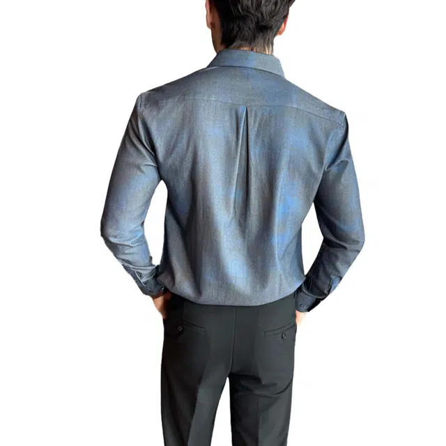 艾梵斯贝 轻奢高级感暗条纹英伦风渐变色衬衣休闲商务百搭帅气成熟免烫修身日常通勤正装长袖尖领衬衫 男款