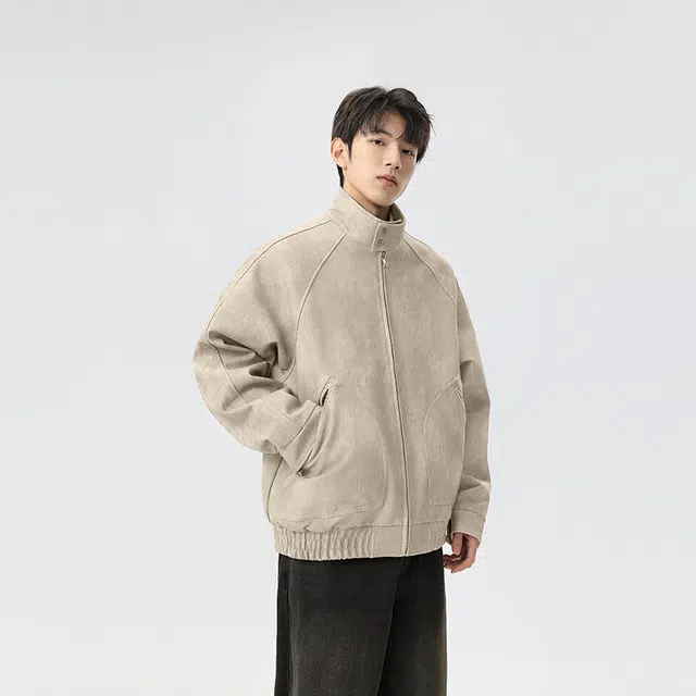 艾梵斯贝 美式复古潮流仿麂皮翻领小众设计感日常通勤百搭高级感潮酷宽松休闲时尚高街风痞帅气质夹克 男款