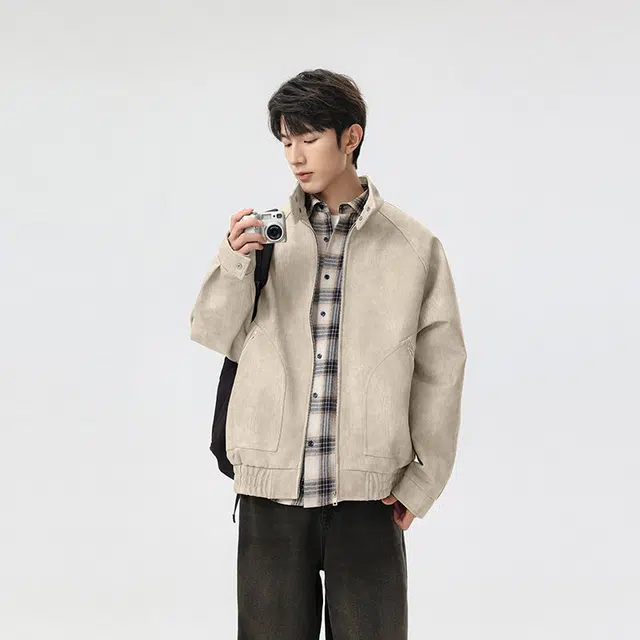艾梵斯贝 美式复古潮流仿麂皮翻领小众设计感日常通勤百搭高级感潮酷宽松休闲时尚高街风痞帅气质夹克 男款
