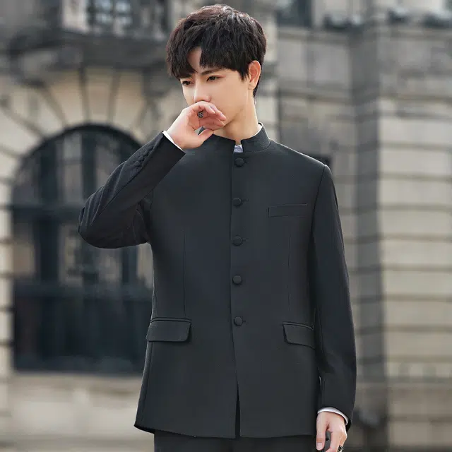 艾梵斯贝 高品质新中式简约设计款中山装正装轻奢高端高级感日常通勤百搭休闲商务行政干部修身西装 男款