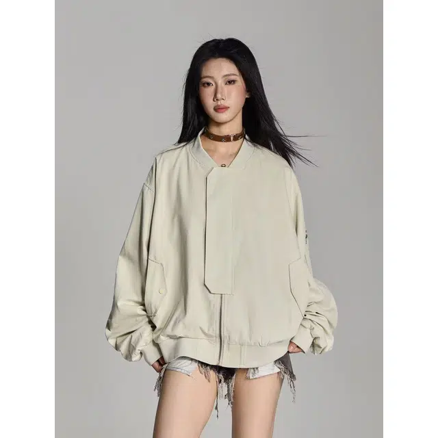 艾梵斯贝 美式复古潮流图像字母印花镰刀袖小众设计款高级感无性别主义潮酷高街风时尚简约百搭日常宽松休闲夹克 男女同款