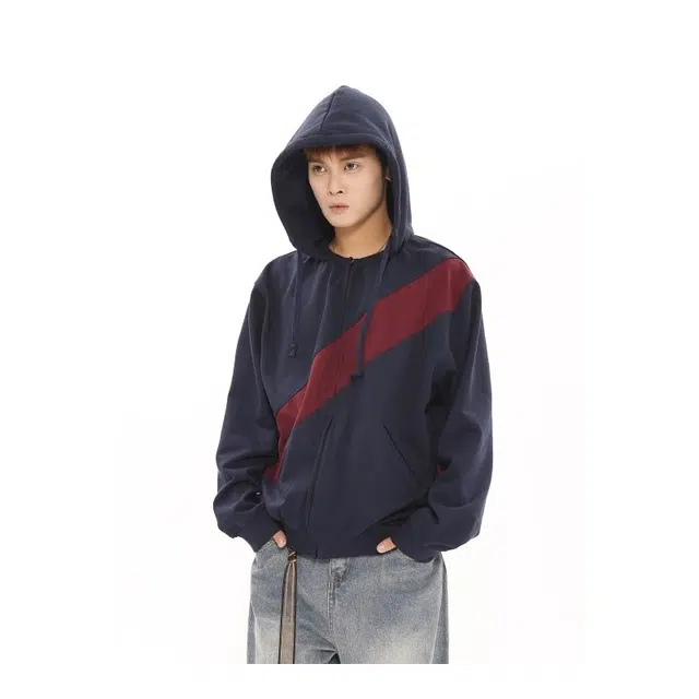 艾梵斯贝 美式复古潮流连帽秋冬潮牌设计拼接宽松休闲时尚高级感无性别日常通勤百搭学院风情侣开衫卫衣 男女同款