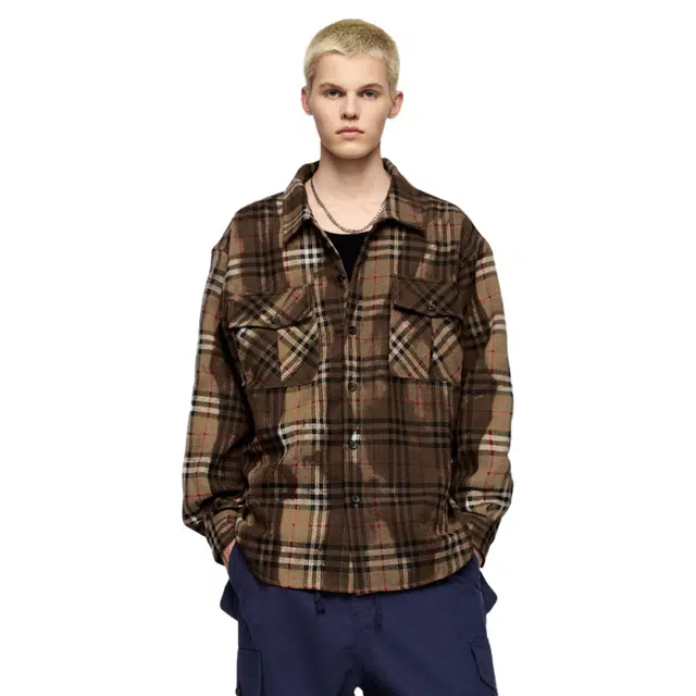 艾梵斯贝 美式复古潮流水洗格纹小众简约设计款日常通勤百搭高级感宽松休闲商务正式职场质感长袖衬衣衬衫 男款