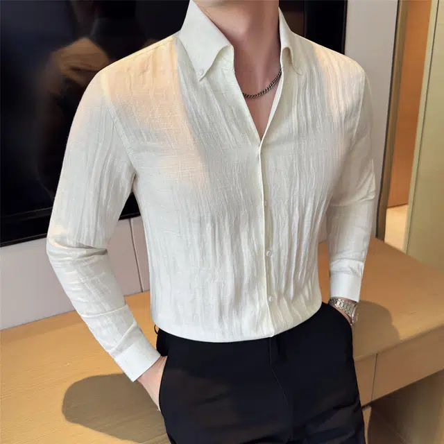 艾梵斯贝 轻奢高级感意式亚麻英伦风轻薄透气衬衣休闲商务百搭帅气成熟修身日常通勤正装长袖衬衫 男款