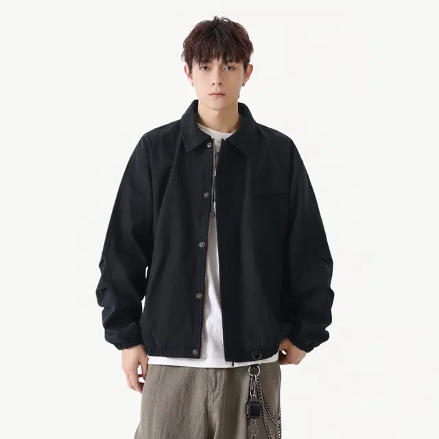 艾梵斯贝 美式复古翻领撞色拼接简约设计款高级感无性别日常休闲办公旅行百搭时尚北欧风宽松高端夹克 男女同款