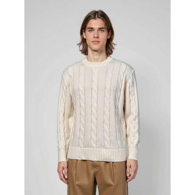 艾梵斯贝 美式复古学院风经典麻花纹高级感纯色柔软亲肤法式慵懒风日常通勤百搭简约内搭打底衫休闲商务质感轻奢圆领毛衣 男款