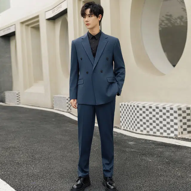 艾梵斯贝 高品质轻奢简约大气平驳领胸针点缀干练职业正装通勤风气质款商务休闲时尚高级感西服西装套装 男女同款