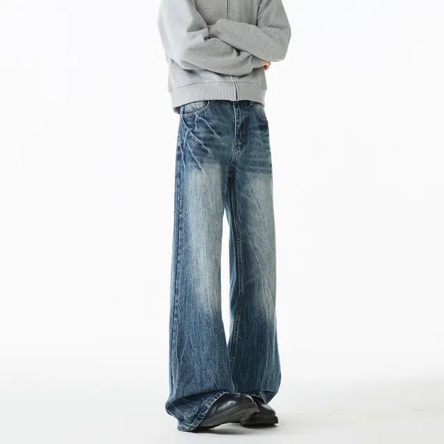 艾梵斯贝 美式复古潮流高街闪电爆裂纹潮酷设计款痞帅日常通勤百搭宽松休闲时尚个性街头高级感穿搭微喇牛仔裤 男款